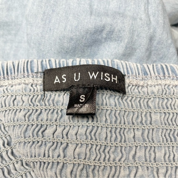 As U Wish Chambray Denim Cotton Tie Front Romper in Sky Blue Small - Picture 7 of 13